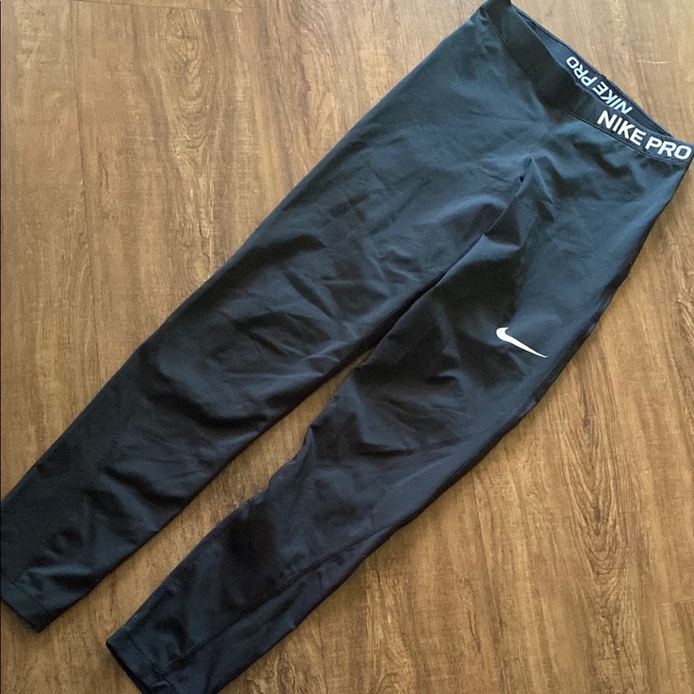 Nike Pro Black Youth Athletic Leggings with White Swoosh 26W/27L